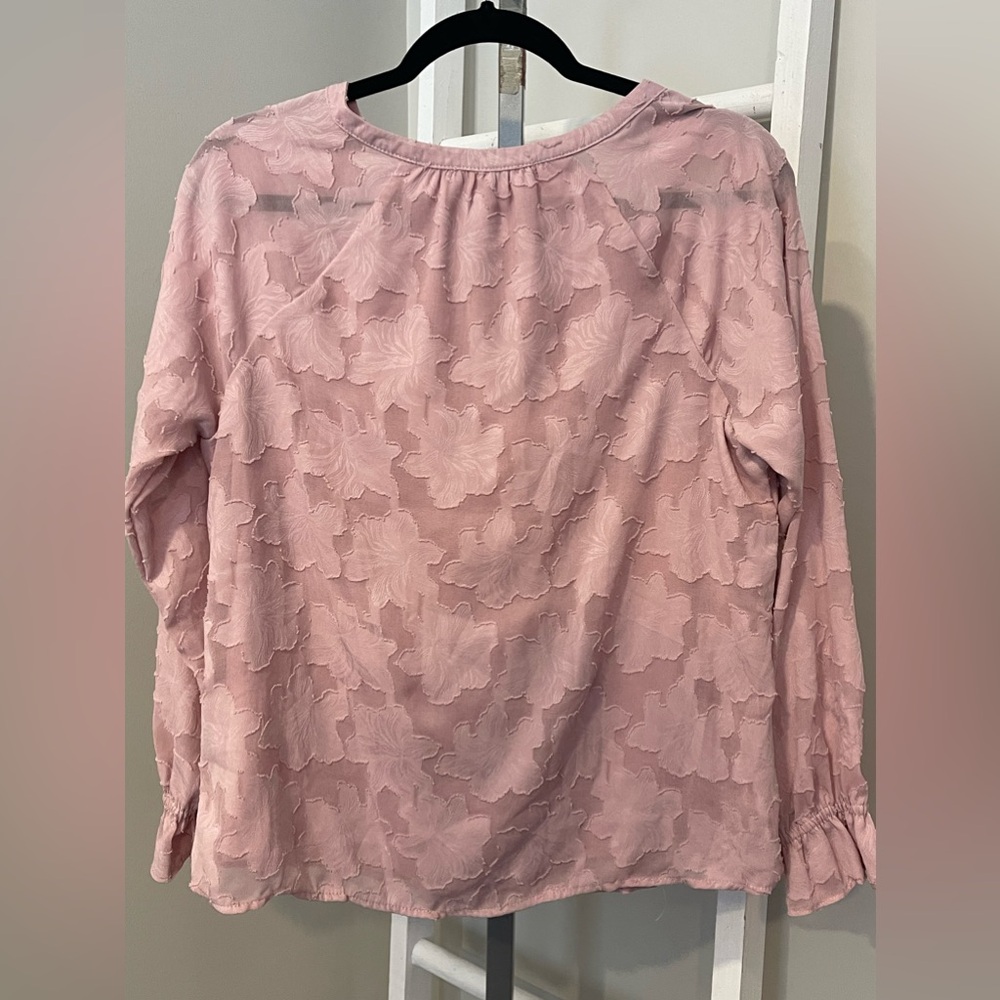 Skies Are Blue small blouse lantern sleeve relaxed frill floral tie neck - Picture 4 of 12